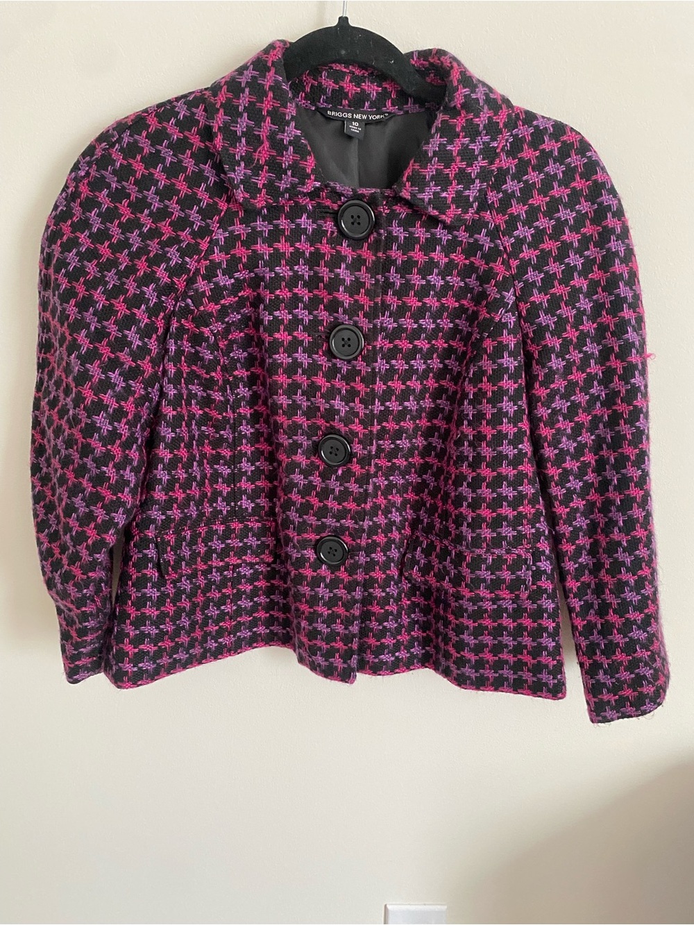 Briggs New York Pink and Black Tweed Button-Front Jacket
